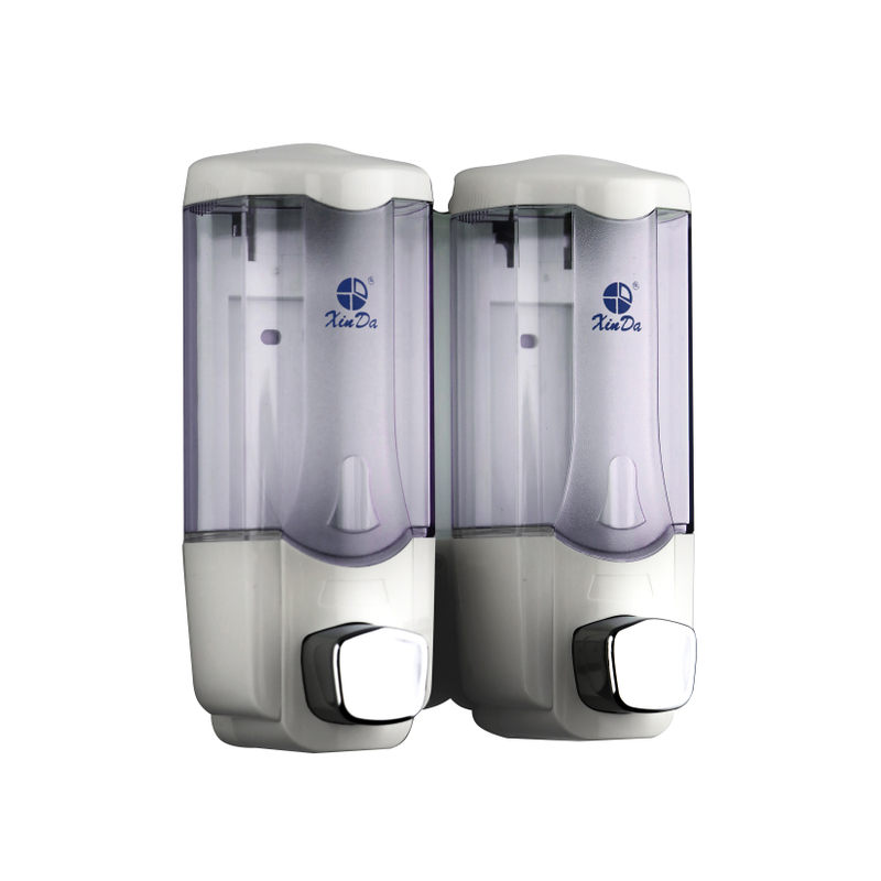 حمام پمپ فشاری 370 ML X2 (دوبل) Xinda ZYQ 37s Shampoo Shampoo Dispenser Bathroom Sanitize Plastic White on Wall Mounted-Locked