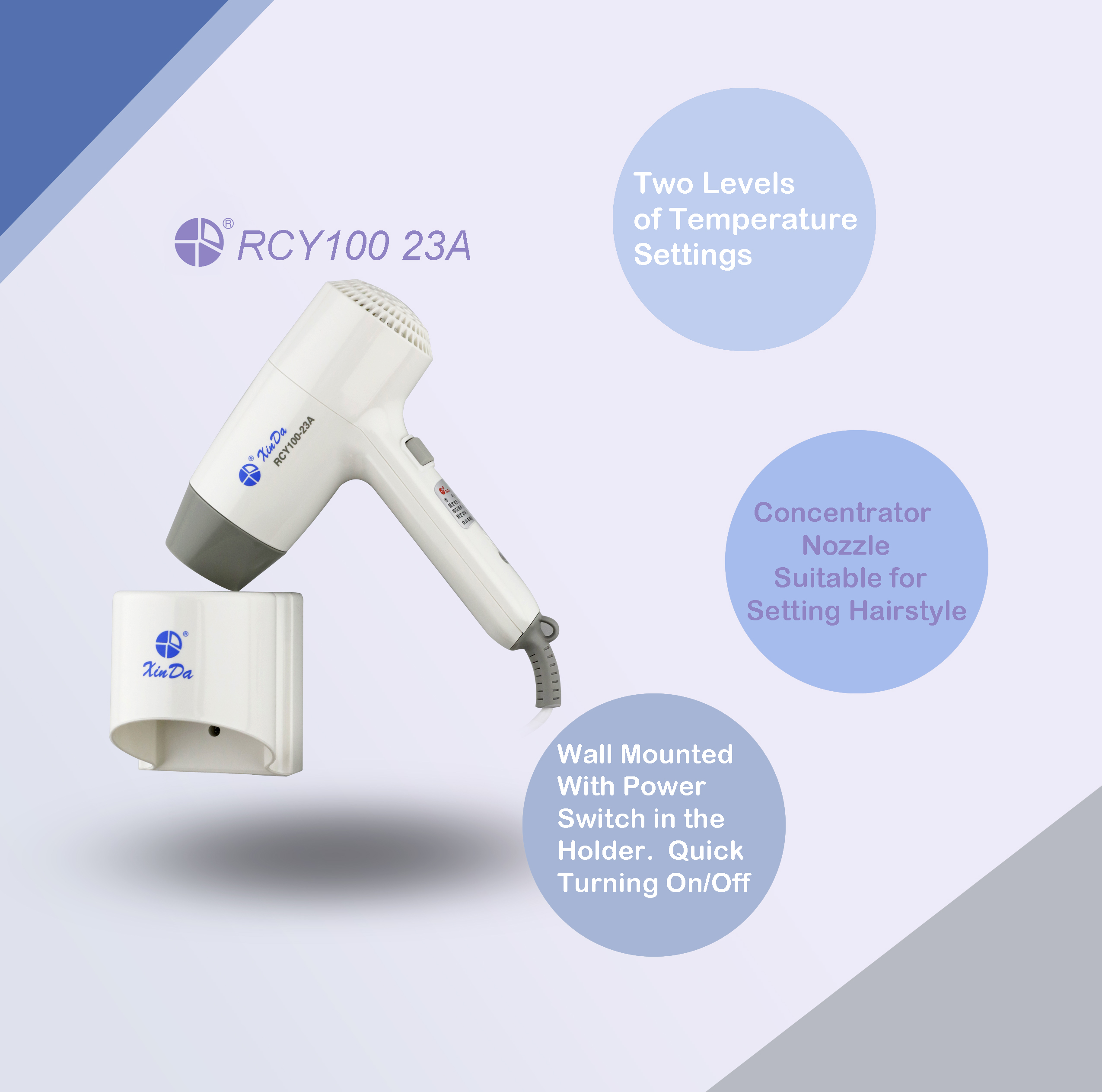 سشوار 3 درجه حرارت سشوار با دیفیوزر XinDa RCY-100 23A 1800W